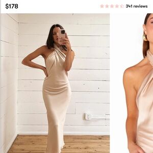 Show me your mummy jasmine halter midi dress, size medium, champagne luxe satin